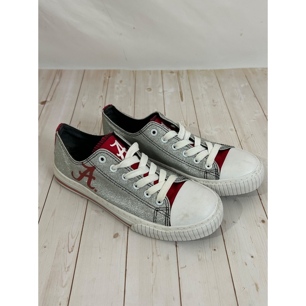 FOCO Alabama Roll Tide Women's Sparkle Silver Burgundy Canvas Sneakers - Size-8